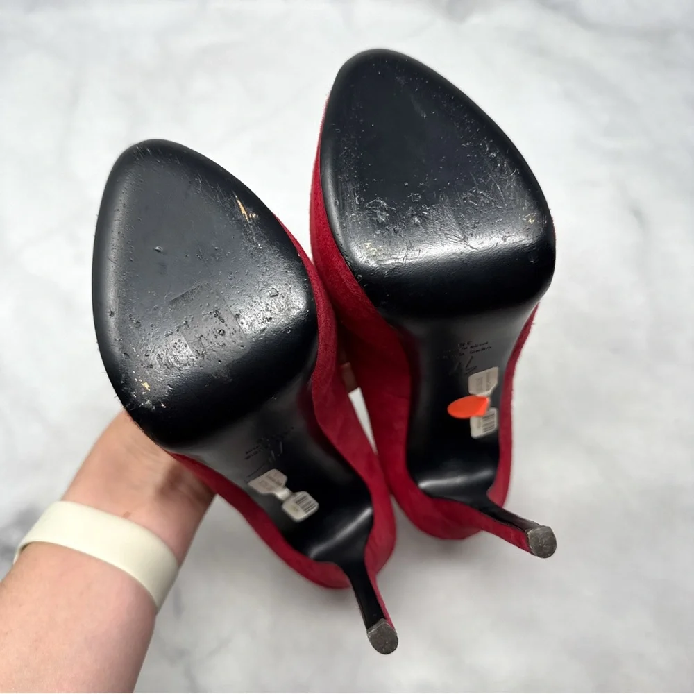 Giuseppe Zanotti Sharon Rhinestone Lightning Bolt Suede Platform Heels Red 38 - Picture 10 of 15